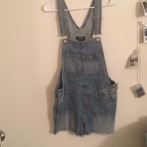 Denim shorts overalls.